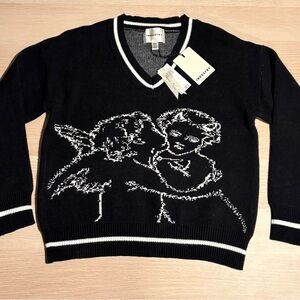 NWT Industry Republic Clothing Black V-Neck Sweater Angel Valentines Day Size M
